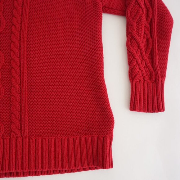Eddie Bauer Red Knit Cotton Blend Cable Knit Fisherman Turtleneck Sweater Xl - Picture 6 of 10